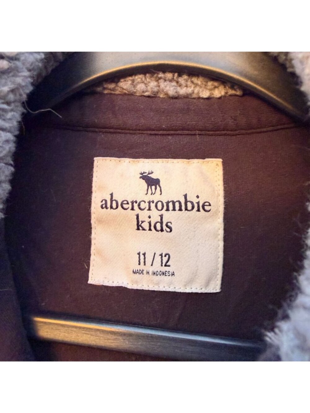 Abercrombie Kids Sherpa Fleece Zip Jacket 11 12 Boys Gray Pocket Moose Logo - Picture 6 of 7
